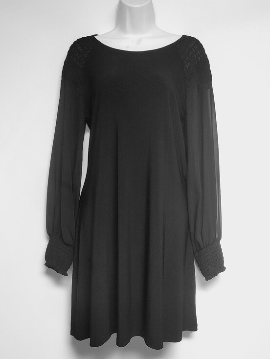 MSK Dresses & Skirts - MSK Black Sheer Long-Sleeve Smocked-Yoke A-Line Midi Dress Small